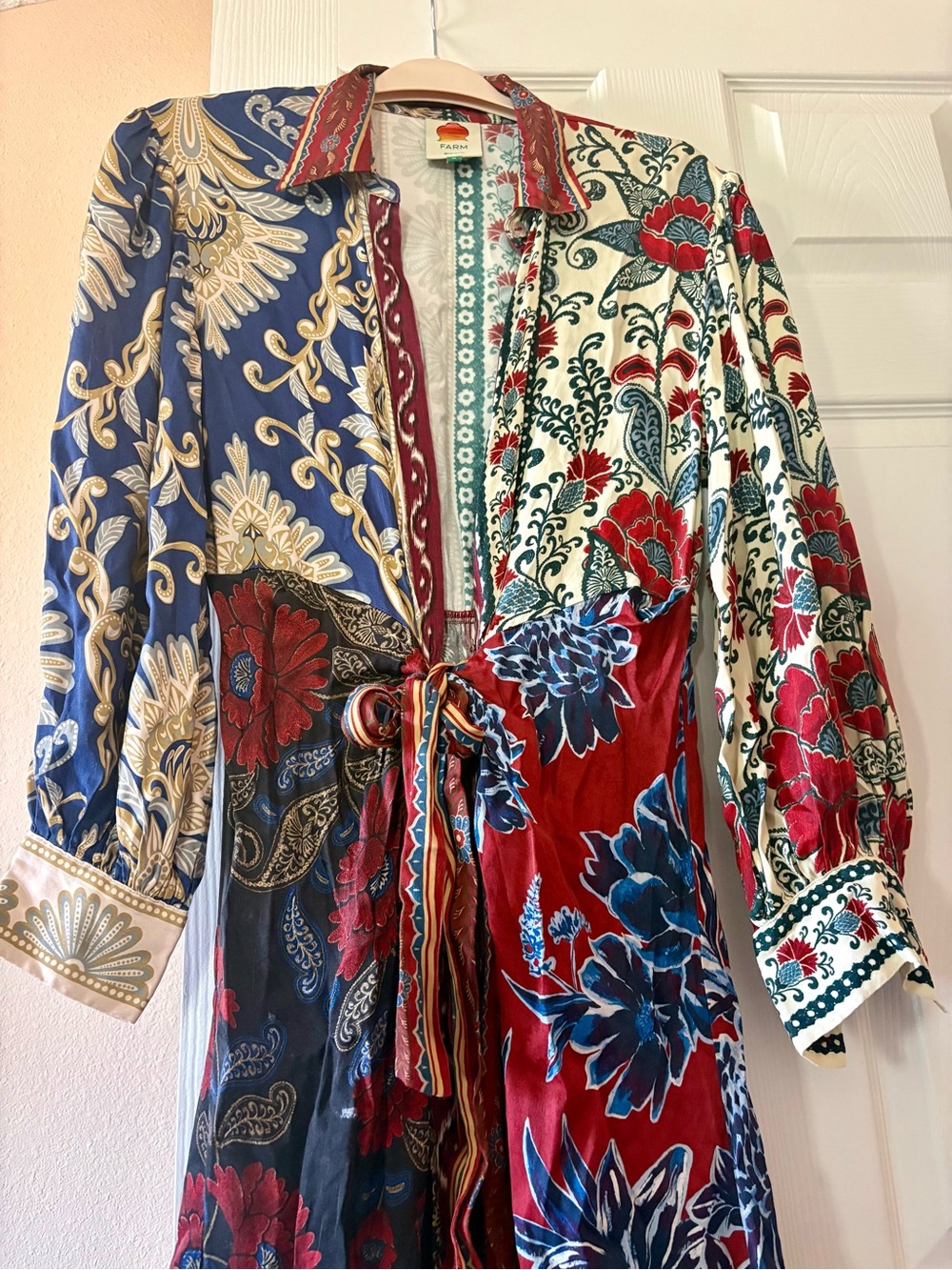FARM Rio Patchwork Floral Tie-Waist Maxi Dress — Red, Blue, Cream - Picture 4 of 4